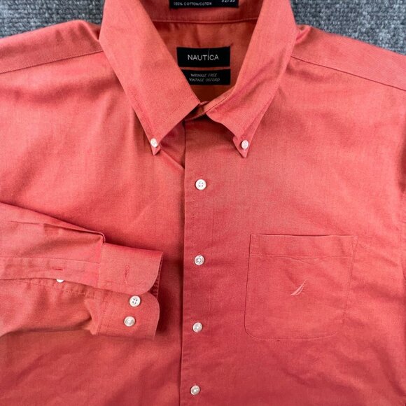 Nautica Button Up Shirt 15.5 32/33 Long Sleeve Preppy Orange Button Up Shirt - Picture 1 of 8